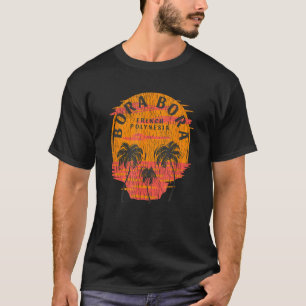 Retro Bora Bora French Polynesia Palm Trees Sunset T-Shirt