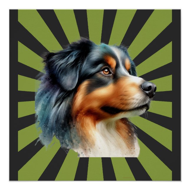 Retro Border Collie Sunburst Graphic design Poster (Front)