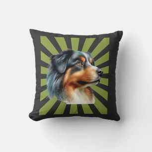 Retro Border Collie Sunburst Graphic design Throw Pillow