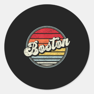 Retro Boston Home State Cool 70s Style Sunset Men Classic Round Sticker