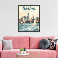 Retro Boston Skyline & Sailboats | Massachusetts
