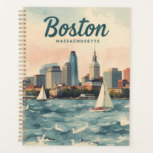 Retro Boston Skyline & Sailboats Massachusetts Planner