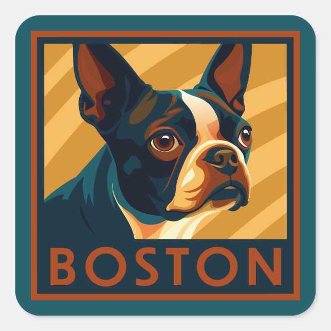 Retro Boston Terrier Portrait Square Sticker (Front)