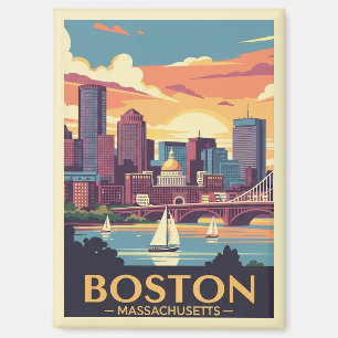 Retro Boston Vintage Travel Sailboats Harbor Magnet