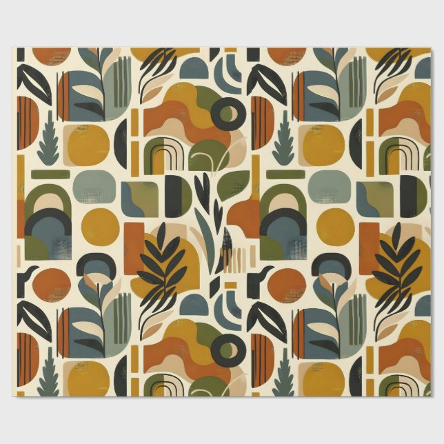 Retro Botanica Geometrica Wrapping Paper (Flat)