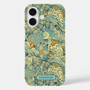 Retro Botanical Line Drawing Personalized iPhone 16 Case