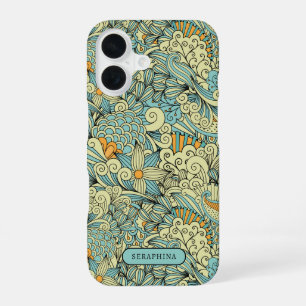 Retro Botanical Line Drawing Personalized iPhone 16 Case
