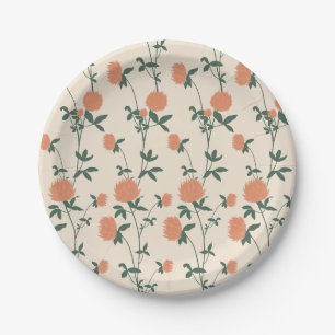 Retro Botanical Meadow Clover   Sunbaked Clay Paper Plate