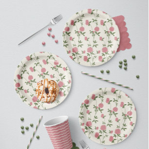 Retro Botanical Meadow Clover   Vintage Archive Paper Plate