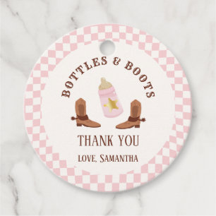 Retro Bottles and Boots Cowgirl Baby Shower Favour Tags
