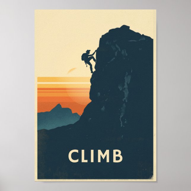 Retro Bouldering Rock Climbing Wall Art (Front)