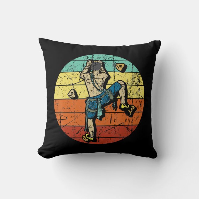 Retro Bouldering Wall Climber Rock Climbing Mounta Throw Pillow (Front)