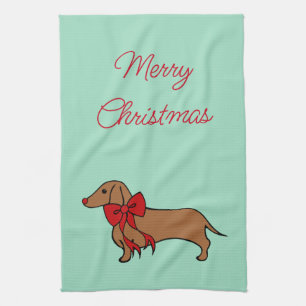 Retro Bow Noël Dachshund Serviette de cuisine Cade