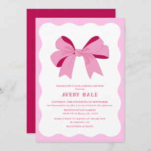 Retro Bow Pink Lilac Chic Curve Wavy Bridal Shower Invitation