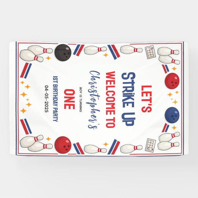 Retro Bowling 1st Birthday – Fun Kids Banner (Horizontal)