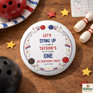 Retro Bowling 1st Birthday Party – Fun Kids  1 Inch Round Button