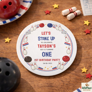 Retro Bowling 1st Birthday Party – Fun Kids  Classic Round Sticker