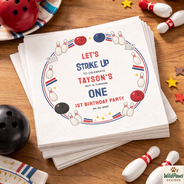 Retro Bowling 1st Birthday Party – Fun Kids  Napkin (Retro Bowling 1st Birthday Party – Fun Kids Napkins
)