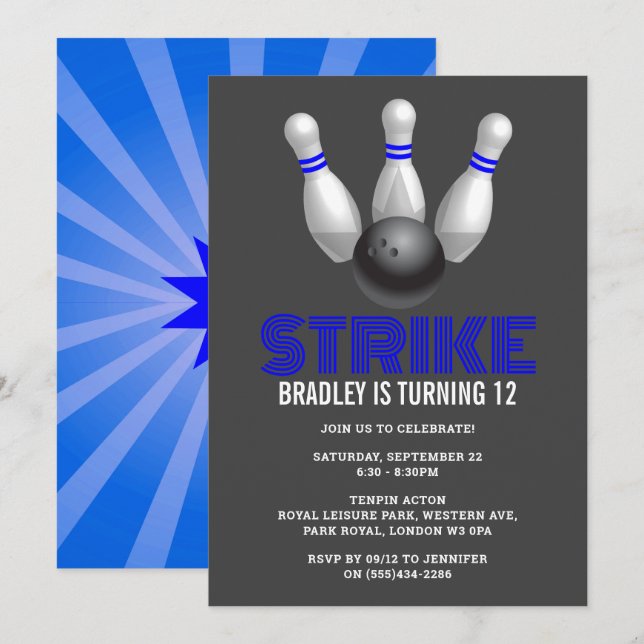 Retro Bowling Any Age Birthday Invitation (Front/Back)