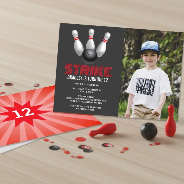 Retro Bowling Any Age Birthday Photo Invitation (Creator Uploaded)