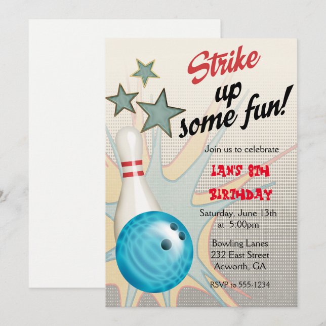 Retro Bowling Birthday Invitation (Front/Back)