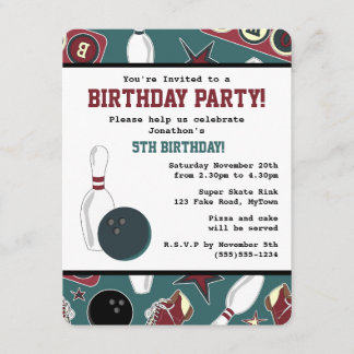 Retro Bowling Birthday Party Invitation