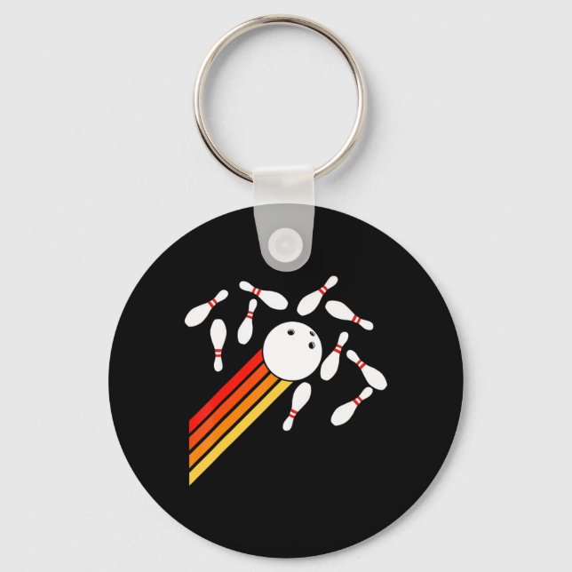 retro Bowling Fun Bowling Party  Keychain (Front)