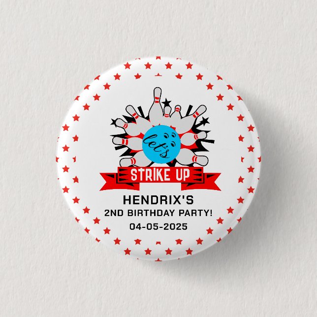 Retro Bowling Kids 1st Birthday Party 1 Inch Round Button (Front)