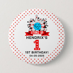 Retro Bowling Kids 1st Birthday Party 3 Inch Round Button