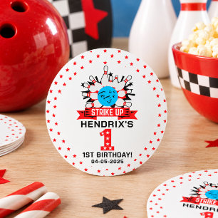 Retro Bowling Kids 1st Birthday Party 3 Inch Round Button