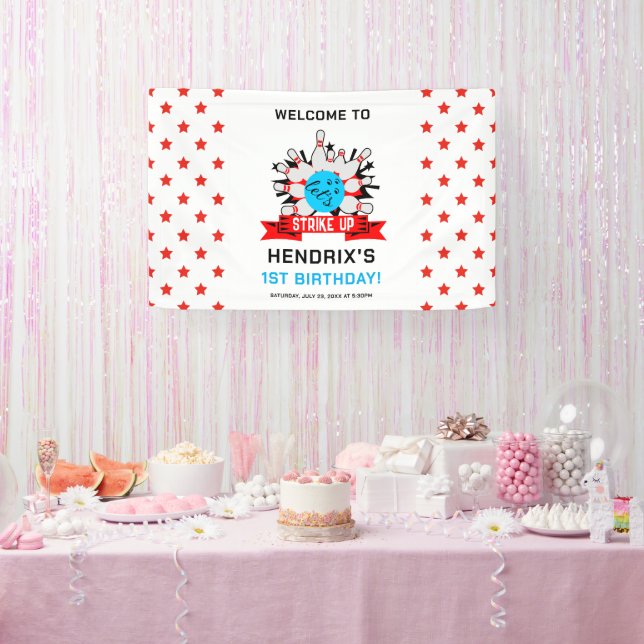 Retro Bowling Kids 1st Birthday Party Banner (Party)