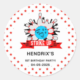 Retro Bowling Kids 1st Birthday Party Classic Roun Round Sticker