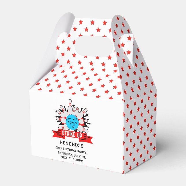 Retro Bowling Kids 1st Birthday Party Favor Box (Front Side)