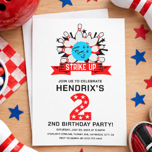 Retro Bowling Kids 2ND Birthday Party Invitation