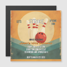 Retro Bowling Kids Birthday Party Invitation 