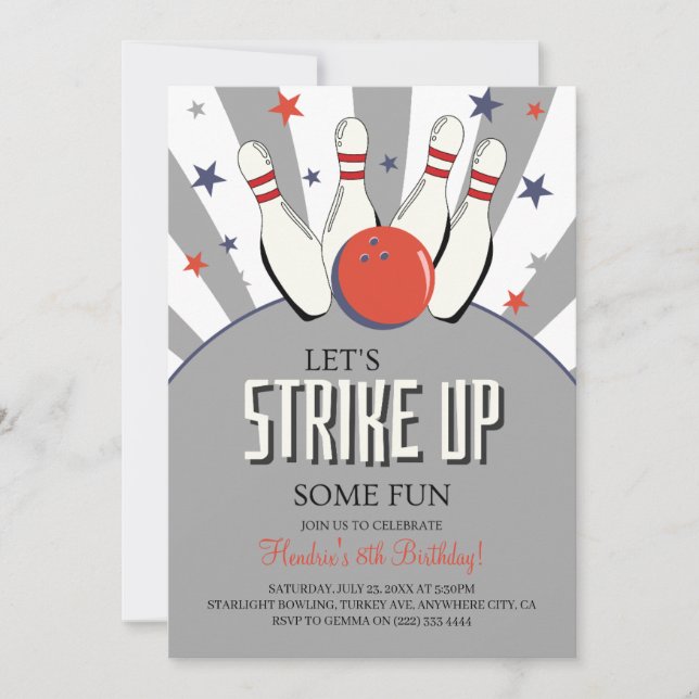 Retro Bowling Kids Birthday Party Invitation  (Front)