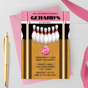 Retro Bowling Lane Birthday Party Invitation