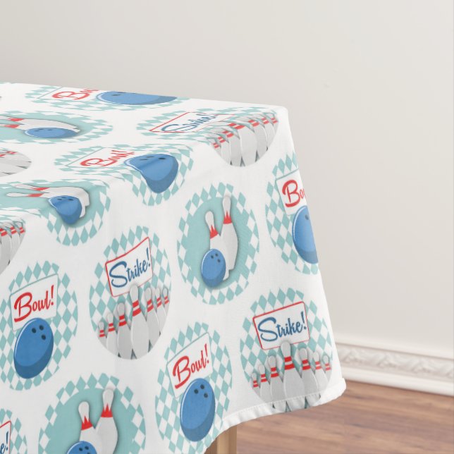 Retro Bowling Pattern Bowling Ball Pins Tablecloth (In Situ)
