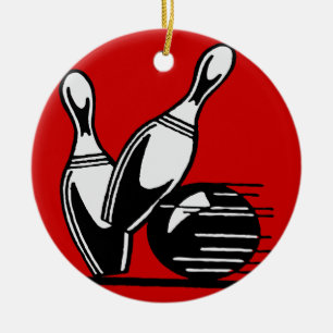 Retro Bowling Pins Customizable Ceramic Ornament