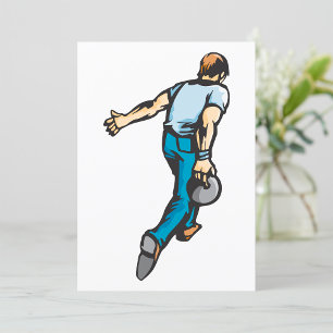 Retro Bowling Player Throwing Ball Invitation