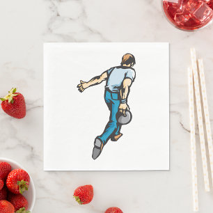 Retro Bowling Player Throwing Ball Napkin