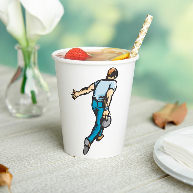 Retro Bowling Player Throwing Ball Paper Cups (Creator Uploaded)