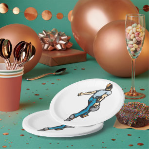 Retro Bowling Player Throwing Ball Paper Plate