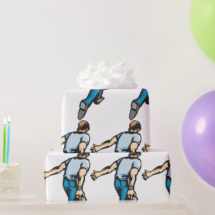 Retro Bowling Player Throwing Ball Wrapping Paper