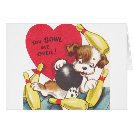 Retro Bowling Puppy Valentine's Day Card