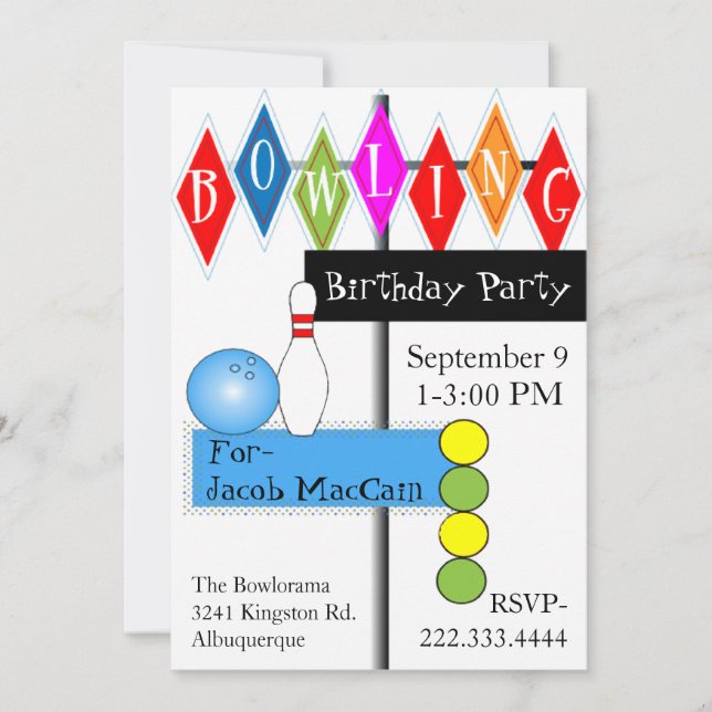 Retro Bowling Sign Birthday Invitation (Front)