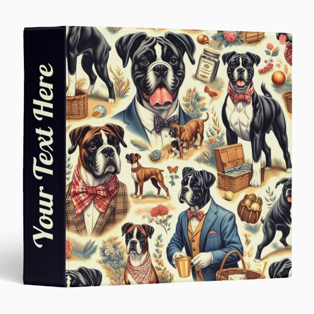 Retro Boxer Dog Illustration Binder (Front/Spine)