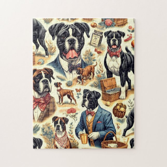 Retro Boxer Dog Illustration Jigsaw Puzzle (Vertical)