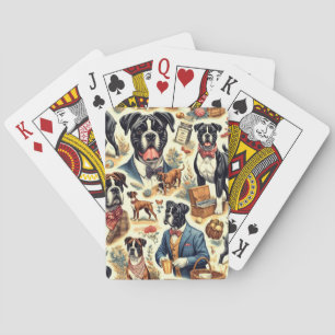 Retro Boxer Dog Illustration Playing Cards