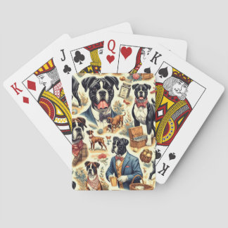 Retro Boxer Dog Illustration Playing Cards